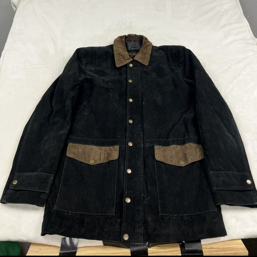 Guide Gear Suede Leather Field Jacket Mens M Black Brown Quilted Barn Coat